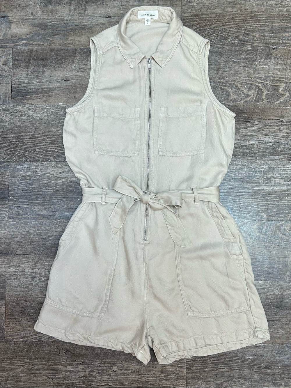 cloth & stone Sleeveless Beige Tie-Waist Women’s Romper